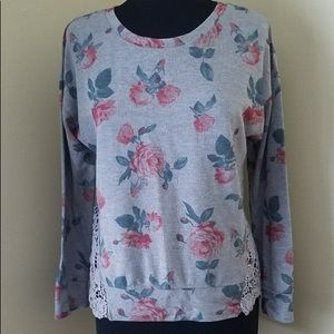 Gray Floral with Lace Top